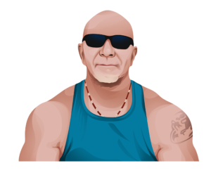 Illustration of Captain Gavin in a blue shirt
