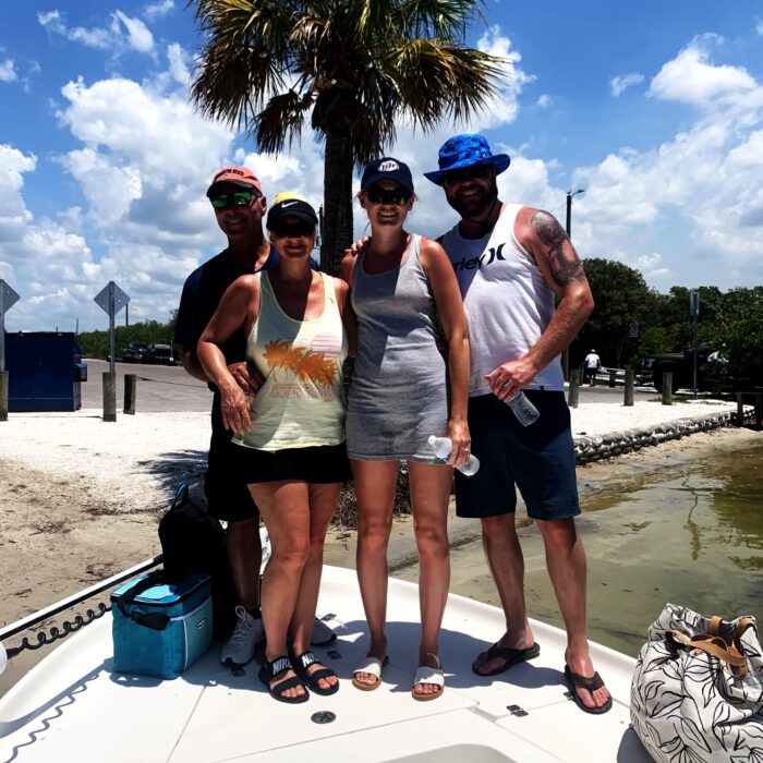 A group of five aboard the boat