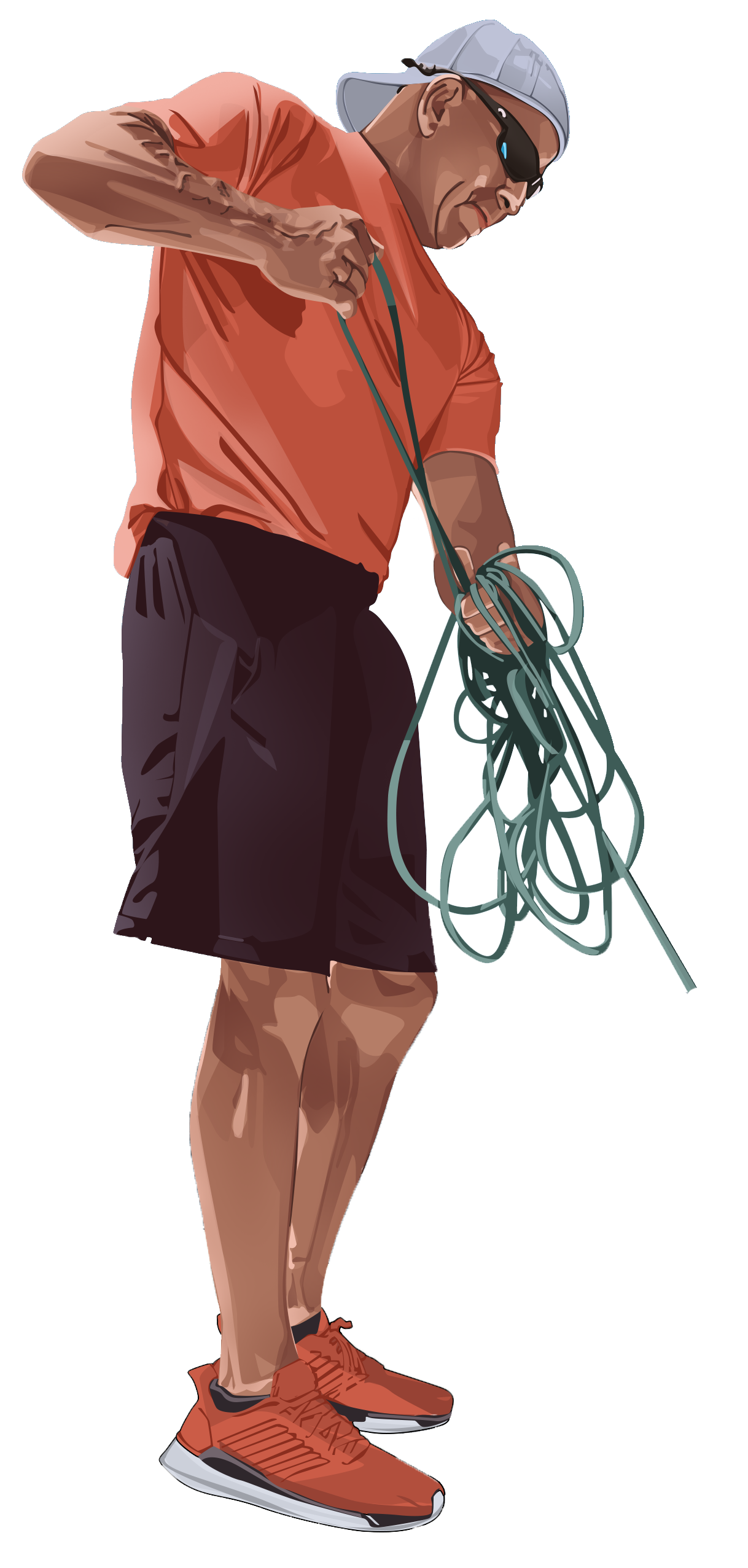 Illustration of Captain Gavin throwing a cast net from the bow of his boat